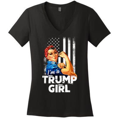 IM A Trump Girl Rosie The Riveter Us Flag Women's V-Neck T-Shirt