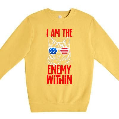 I Am The Enemy Within Pun Kamala Harris Cat Us Glasses 2024 Premium Crewneck Sweatshirt