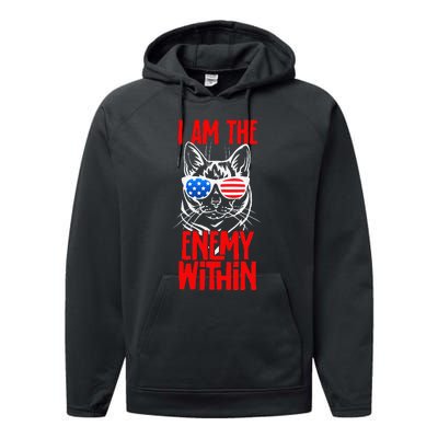 I Am The Enemy Within Pun Kamala Harris Cat Us Glasses 2024 Performance Fleece Hoodie