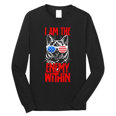 I Am The Enemy Within Pun Kamala Harris Cat Us Glasses 2024 Long Sleeve Shirt