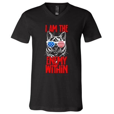 I Am The Enemy Within Pun Kamala Harris Cat Us Glasses 2024 V-Neck T-Shirt