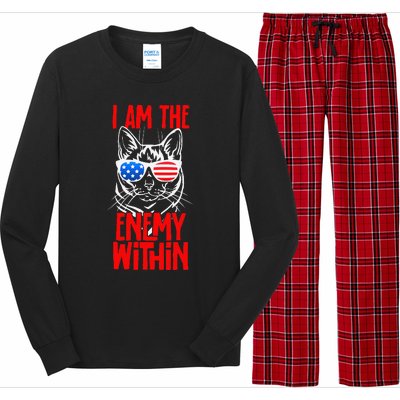 I Am The Enemy Within Pun Kamala Harris Cat Us Glasses 2024 Long Sleeve Pajama Set