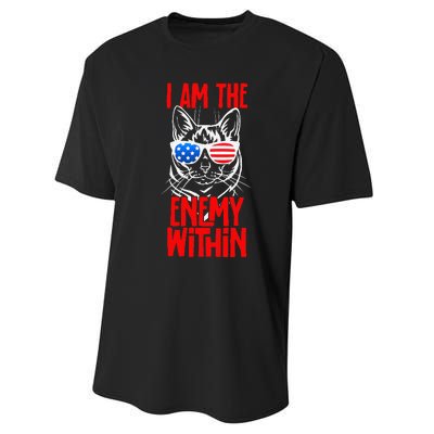 I Am The Enemy Within Pun Kamala Harris Cat Us Glasses 2024 Performance Sprint T-Shirt