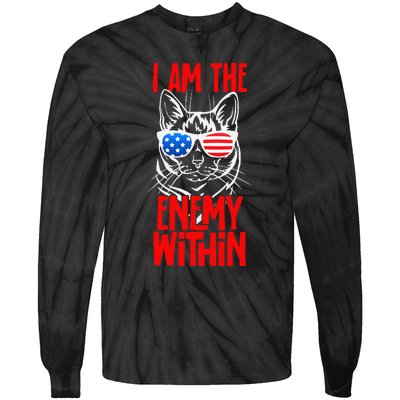 I Am The Enemy Within Pun Kamala Harris Cat Us Glasses 2024 Tie-Dye Long Sleeve Shirt