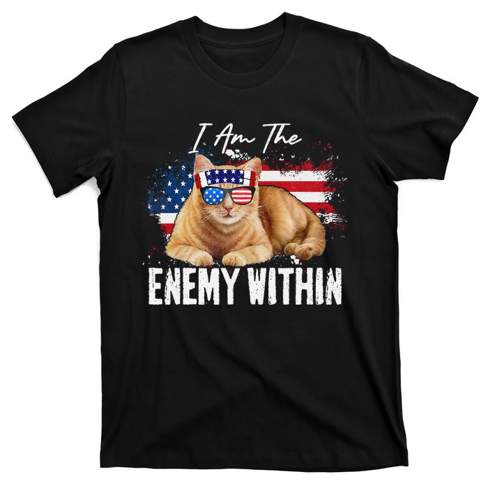 I Am The Enemy Within Pun Kamala Harris Cat Us Glasses 2024 T-Shirt