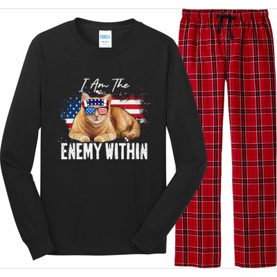 I Am The Enemy Within Pun Kamala Harris Cat Us Glasses 2024 Long Sleeve Pajama Set