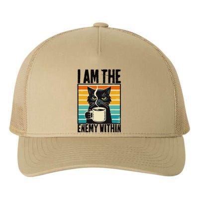 I Am The Enemy Within Pun Kamala Harris Vintage Coffee Cat Yupoong Adult 5-Panel Trucker Hat