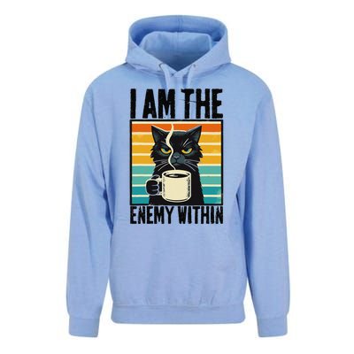 I Am The Enemy Within Pun Kamala Harris Vintage Coffee Cat Unisex Surf Hoodie