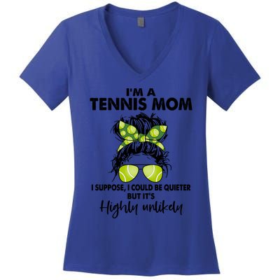 I'm A Tennis Mom Funny Messy Bun Cute Gift Amazing Tennis Mom Funny Gift Women's V-Neck T-Shirt