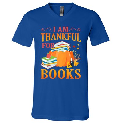 I Am Thankful For Books Librarian Happy Thanksgiving Day Meaningful Gift V-Neck T-Shirt