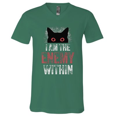 I Am The Enemy Within Pun Cat Owners V-Neck T-Shirt