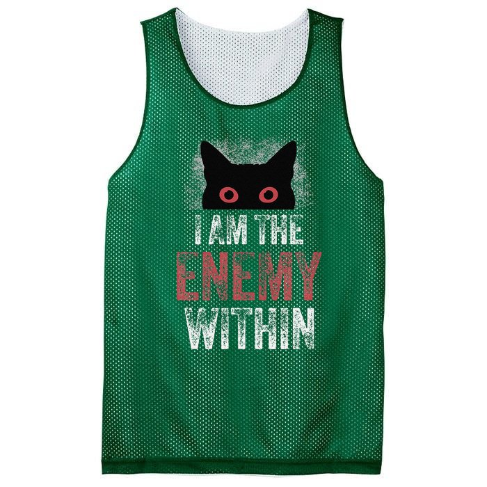 I Am The Enemy Within Pun Cat Owners Mesh Reversible Basketball Jersey Tank