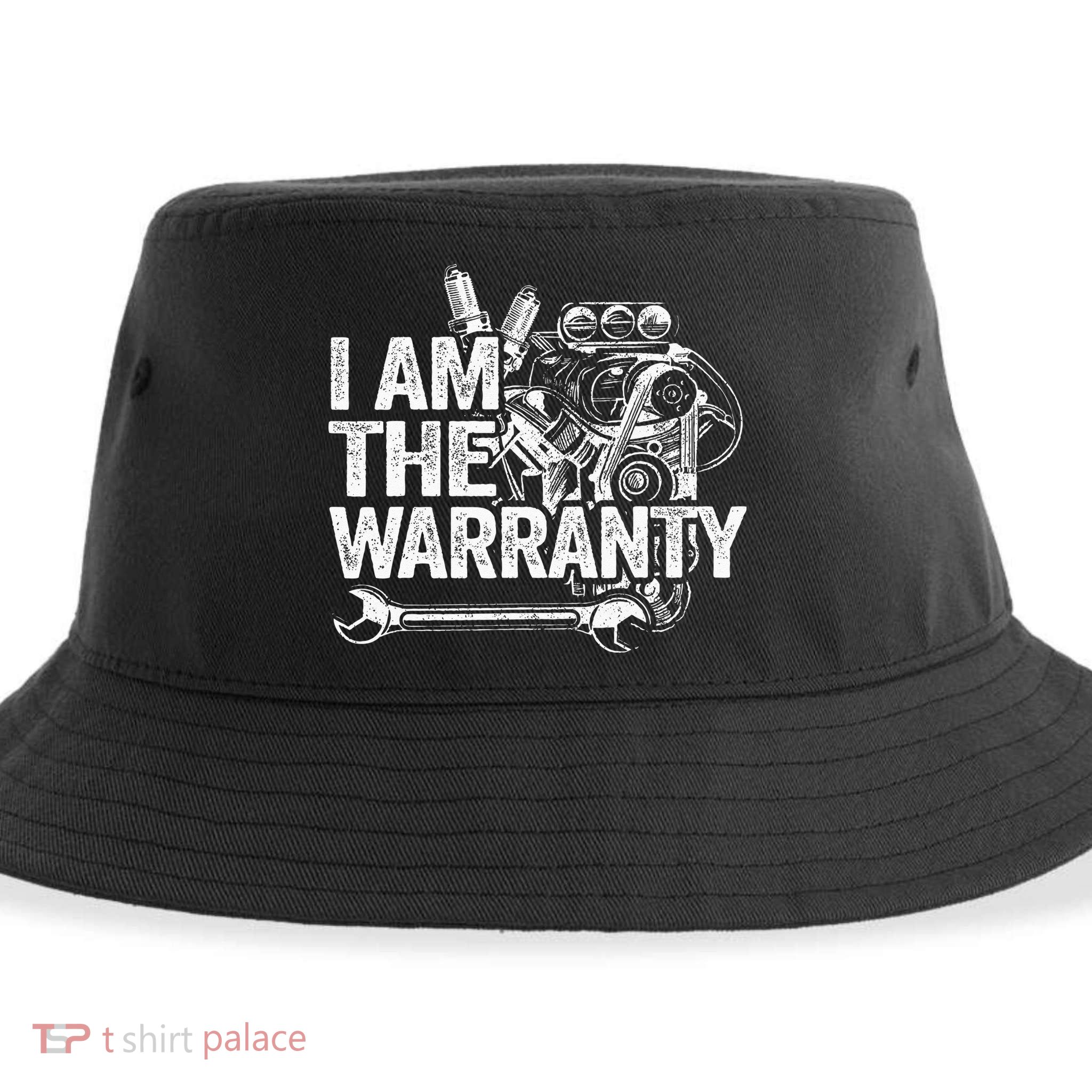 I Am The Warranty Race Car Parts Engine Auto Funny Mechanic Sustainable Bucket Hat