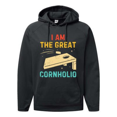 I Am The Great Cornholio Funny Bean Bag Toss Lover Performance Fleece Hoodie