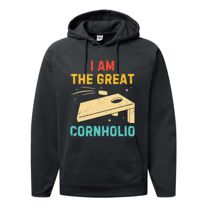 I Am The Great Cornholio Funny Bean Bag Toss Lover Performance Fleece Hoodie