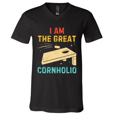 I Am The Great Cornholio Funny Bean Bag Toss Lover V-Neck T-Shirt