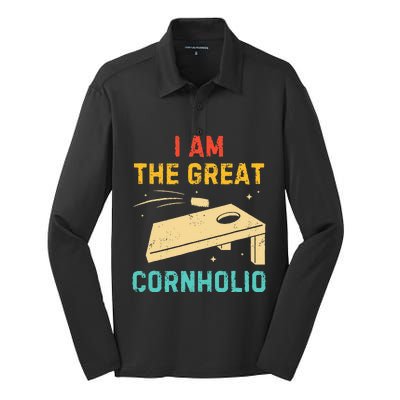 I Am The Great Cornholio Funny Bean Bag Toss Lover Silk Touch Performance Long Sleeve Polo