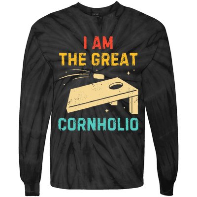 I Am The Great Cornholio Funny Bean Bag Toss Lover Tie-Dye Long Sleeve Shirt