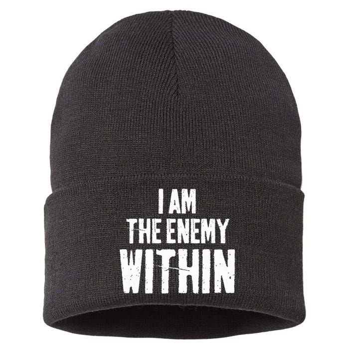 I Am The Enemy Within Pun Vintage The Enemy Within Sustainable Knit Beanie