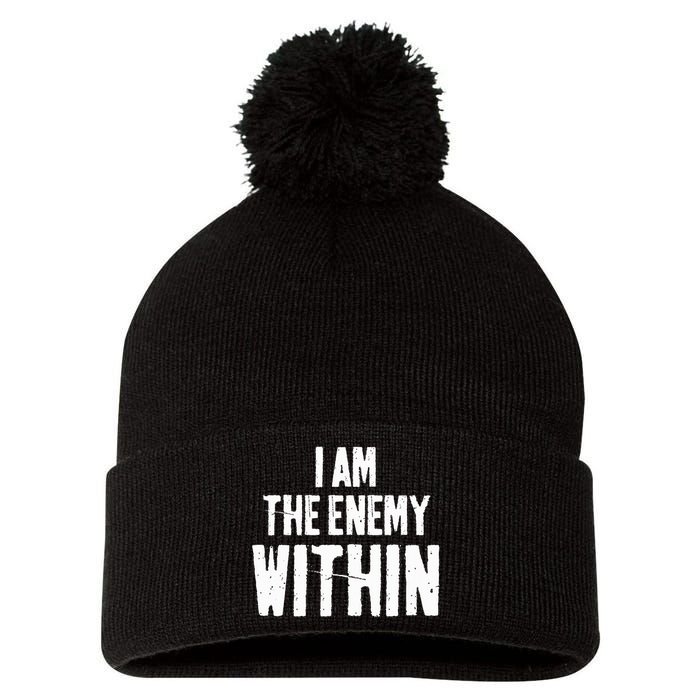 I Am The Enemy Within Pun Vintage The Enemy Within Pom Pom 12in Knit Beanie