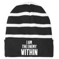 I Am The Enemy Within Pun Vintage The Enemy Within Striped Beanie with Solid Band