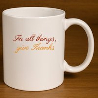 In All Things Give Thanks Thanksgiving Inspirational 11oz C Handle Ceramic Mug