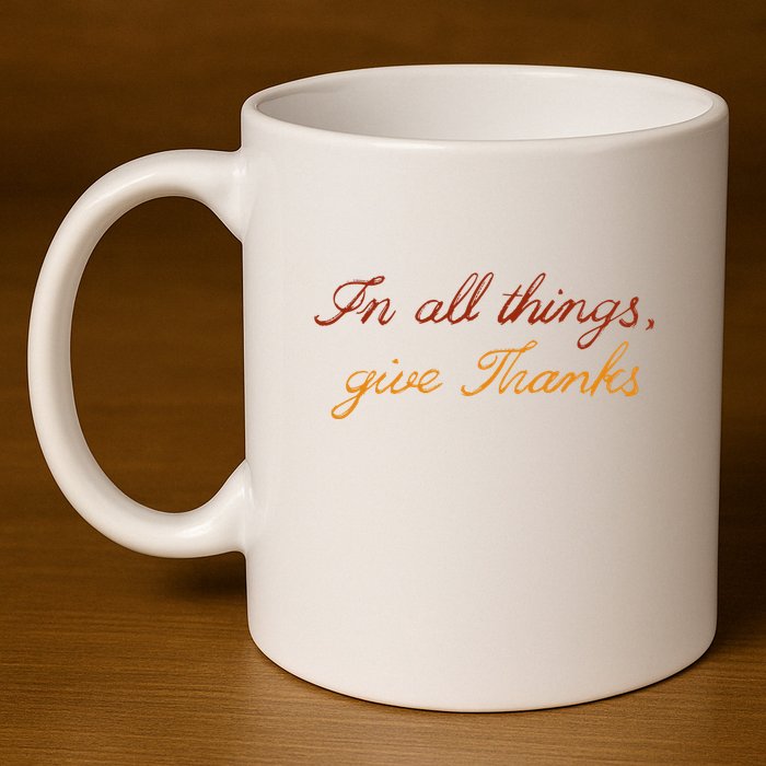 In All Things Give Thanks Thanksgiving Inspirational 11oz C Handle Ceramic Mug