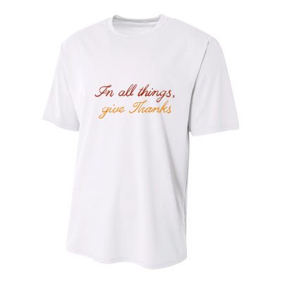 In All Things Give Thanks Thanksgiving Inspirational Youth Performance Sprint T-Shirt