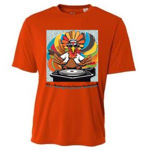 Its A Thanksgiving Groove Revolution Funny Thanksgiving Dj Turkey Funny Turkey Cooling Performance Crew T-Shirt