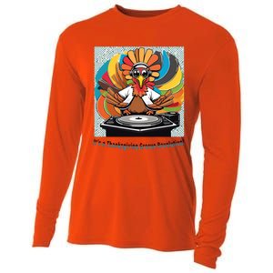 Its A Thanksgiving Groove Revolution Funny Thanksgiving Dj Turkey Funny Turkey Cooling Performance Long Sleeve Crew