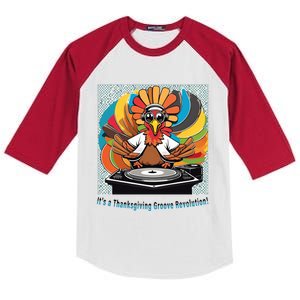 Its A Thanksgiving Groove Revolution Funny Thanksgiving Dj Turkey Funny Turkey Kids Colorblock Raglan Jersey