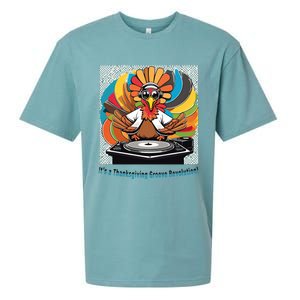 Its A Thanksgiving Groove Revolution Funny Thanksgiving Dj Turkey Funny Turkey Sueded Cloud Jersey T-Shirt