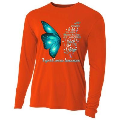 I Am The Storm Thyroid Cancer Awareness Butterfly Gift Cooling Performance Long Sleeve Crew