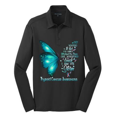 I Am The Storm Thyroid Cancer Awareness Butterfly Gift Silk Touch Performance Long Sleeve Polo