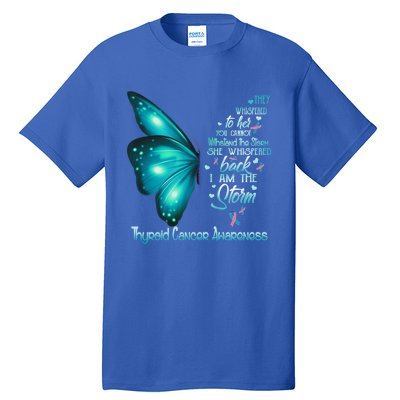 I Am The Storm Thyroid Cancer Awareness Butterfly Gift Tall T-Shirt