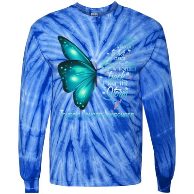 I Am The Storm Thyroid Cancer Awareness Butterfly Gift Tie-Dye Long Sleeve Shirt