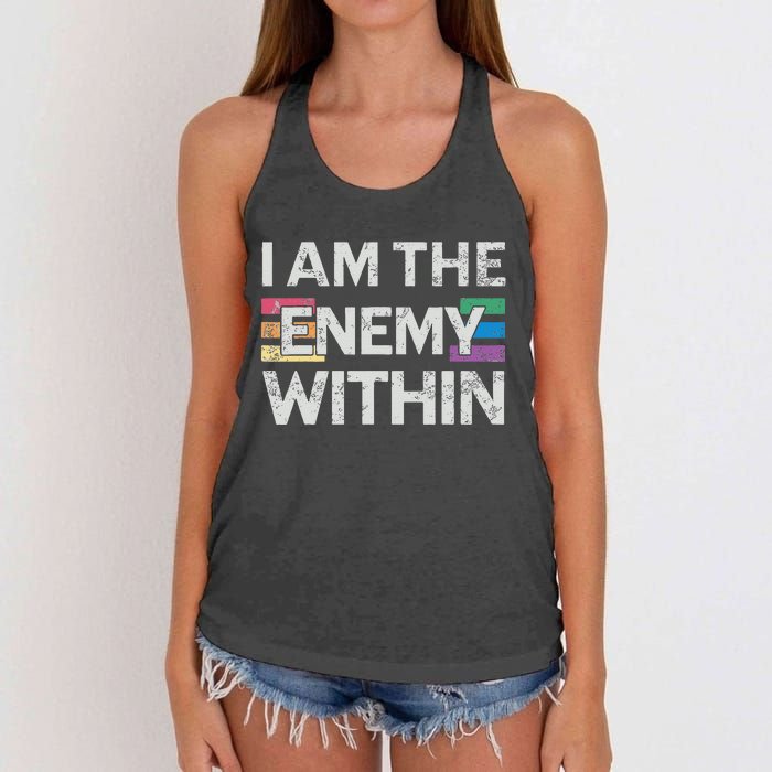 I Am The Enemy Within Lgbt Pride Gay Kamala Harris Merch Women's Knotted Racerback Tank