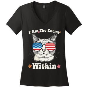 I Am The Enemy Within Cat Kamala Harris 2024 Groovy Kitty Women's V-Neck T-Shirt