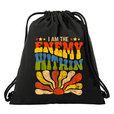 I Am The Enemy Within America Funny I Am The Enemy Within Drawstring Bag