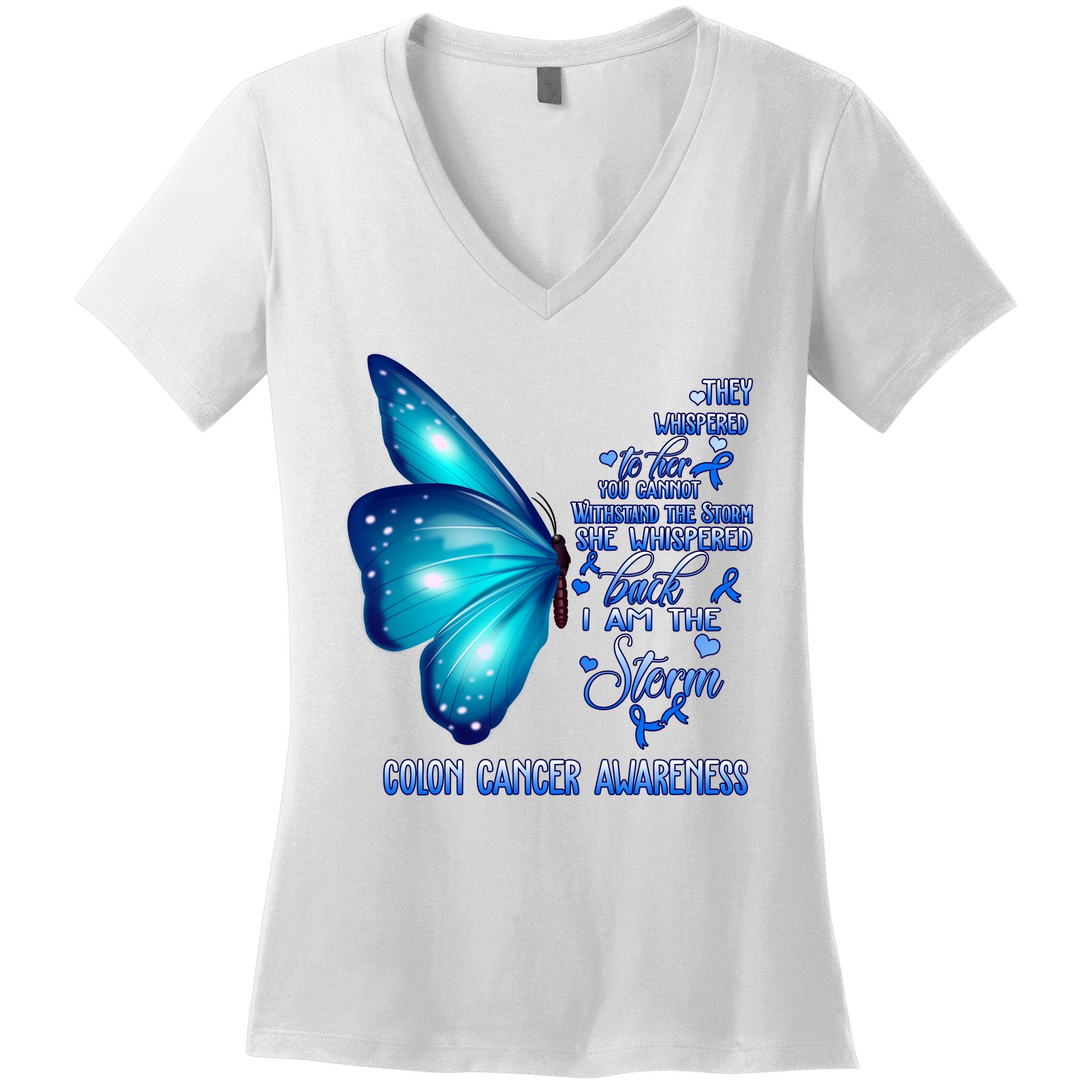 I Am The Storm Colon Cancer Awareness Butterfly Women's V-Neck T-Shirt