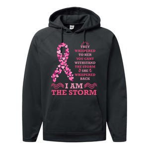 I Am The Storm Breast Cancer Ribbon Performance Fleece Hoodie