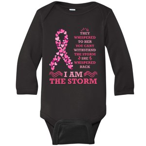 I Am The Storm Breast Cancer Ribbon Baby Long Sleeve Bodysuit