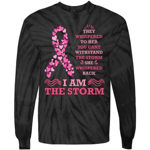 I Am The Storm Breast Cancer Ribbon Tie-Dye Long Sleeve Shirt