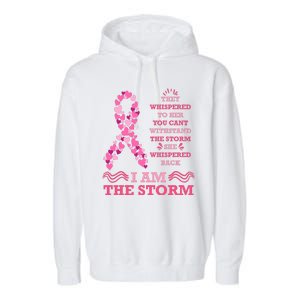 I Am The Storm Breast Cancer Ribbon Garment-Dyed Fleece Hoodie