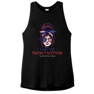 I Am The Enemy Within Harris Walz 2024 Mesy Bun Ladies PosiCharge Tri-Blend Wicking Tank