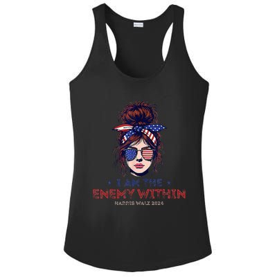 I Am The Enemy Within Harris Walz 2024 Mesy Bun Ladies PosiCharge Competitor Racerback Tank