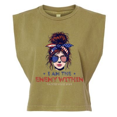 I Am The Enemy Within Harris Walz 2024 Mesy Bun Garment-Dyed Women's Muscle Tee