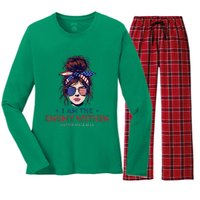 I Am The Enemy Within Harris Walz 2024 Mesy Bun Women's Long Sleeve Flannel Pajama Set 