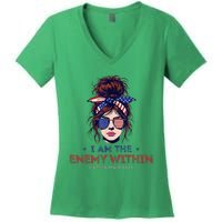 I Am The Enemy Within Harris Walz 2024 Mesy Bun Women's V-Neck T-Shirt