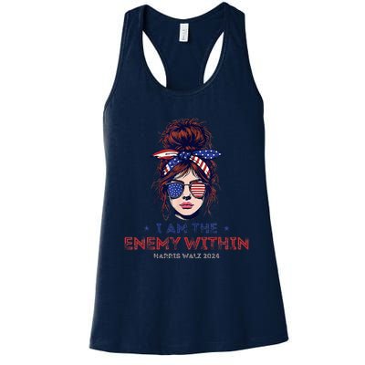 I Am The Enemy Within Harris Walz 2024 Mesy Bun Women's Racerback Tank